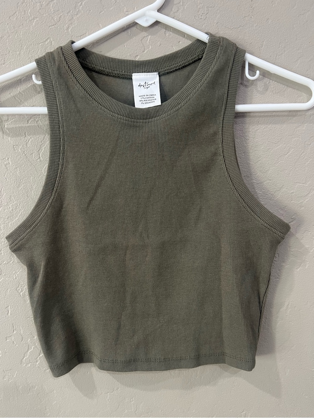 Destined Olive Green Ribbed High Neck Cropped Tank Top – Size Large